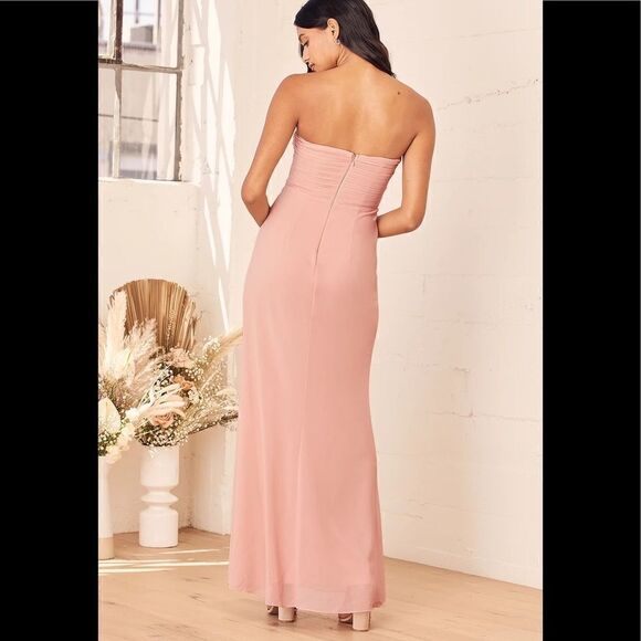 NWT Lulu's With All My Heart Blush Pleated Strapless Maxi Dress S - Picture 6 of 8